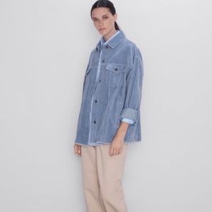 Zara Periwinkle Grey Blue Oversized Corduroy Shacket Shirt Jacket Small